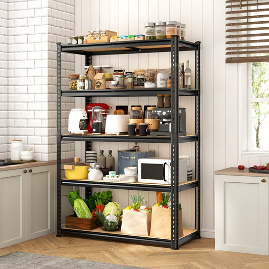 Heavy Duty 5-Tier Storage Shelf 2000LBS Capacity, 60" Adjustable Metal Shelving Unit with Wooden Boards, Freestanding Storage Rack for Garage Pantry Basement Kitchen Closet, 27.6"W x 11.8"D x 60"H