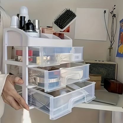 4-Layer Cosmetic Storage Organizer with 3 Pull-Out Drawers Large Capacity Skincare Makeup Desktop Rack No Assembly Bathroom Bedroom Vanity Organizer Gift for Women