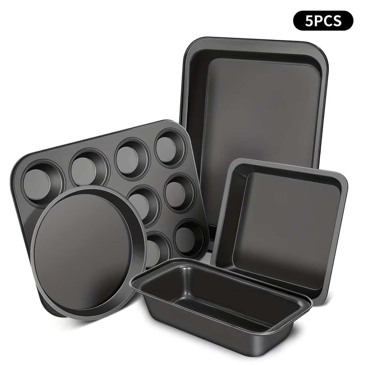 Stackable Nonstick Bakeware Set 5 or 10 Piece – Space-Saving Design with Round & Square Pans Waffle Tray Cookie Sheet Baking Pan, Dishwasher Safe Kitchen Baking Set
