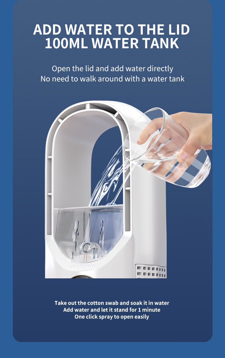 Desktop Bladeless Fan USB Powered – Water Mist Cooling Tower Fan with Remote Control, Touch Screen, 7-Color LED Light, Timer & Auto Shutdown, Portable for Office Home Travel Camping, Blue or White