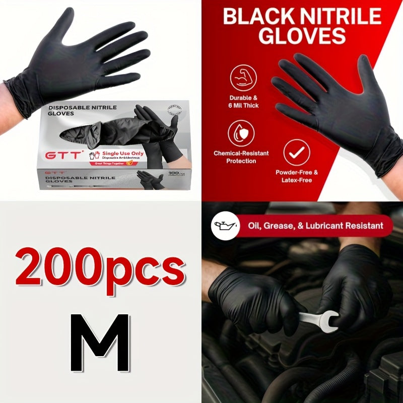 Black Nitrile Disposable Gloves 200 Count – 6 Mil Heavy Duty, Latex-Free, Powder-Free, Chemical Resistant, Flexible Form-Fitting Gloves for Cleaning, Cooking, Automotive & Maintenance, Sizes S-XL