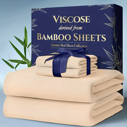 Bamboo Cooling Bed Sheet Set 6-Piece – Ultra-Soft Deep Pocket Fitted Sheet for Hot Sleepers Double-Stitched Machine Washable Twin Full Queen King in 7 Colors
