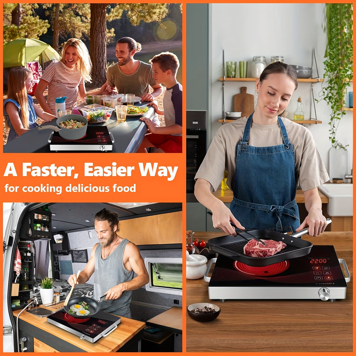 Portable Electric Ceramic Hot Plate 2200W with Dual Control - Infrared Countertop Burner with Adjustable Temperature, Touch & Rotation Knob, Induction Compatible Cooktop for Dorm, RV & Small Kitchen