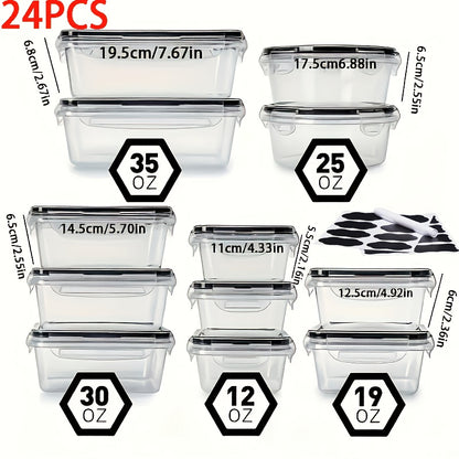 Food Storage Containers Set 24 or 48-Piece – Airtight BPA-Free Meal Prep Containers with Easy-Snap Lids Labels & Marker Reusable Plastic Snack Lunch Pantry Kitchen Organizers