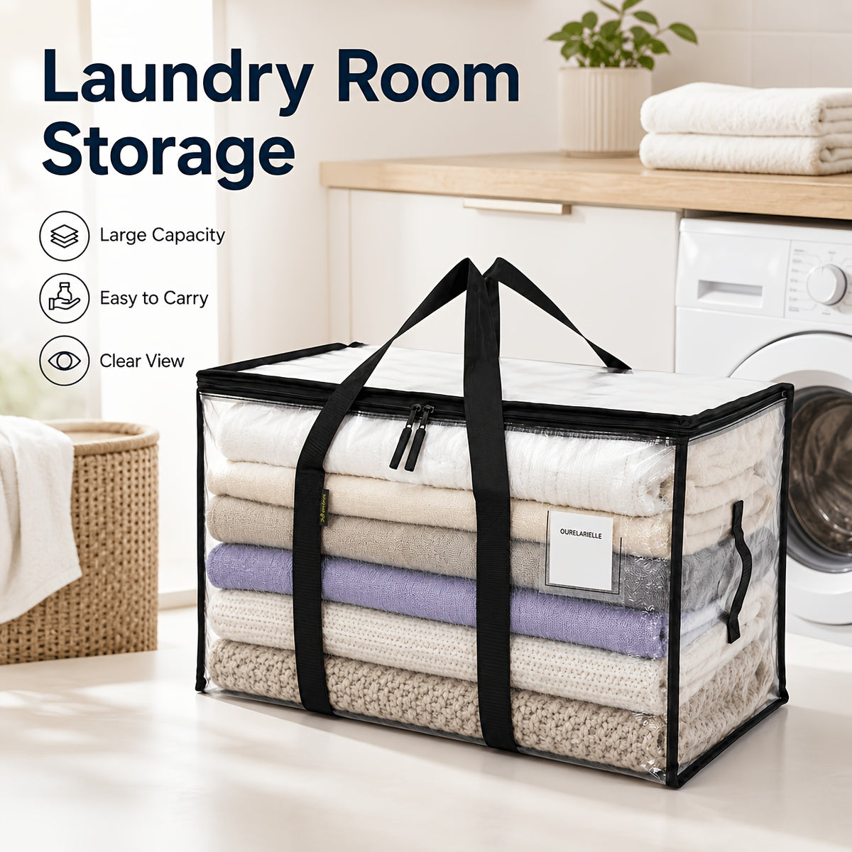 6pcs Heavy Duty Moving Bags with Reinforced Handles – Oversized Plastic Storage Totes with Snap-Close Lid for Clothes Quilts Moving Supplies Space Saver