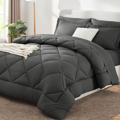 Comforter Set Quilted Bedding All Seasons – Warm Soft Breathable Fluffy Fill Duvet with Pillowcases, Twin XL Full Queen King Cal King, Multiple Colors