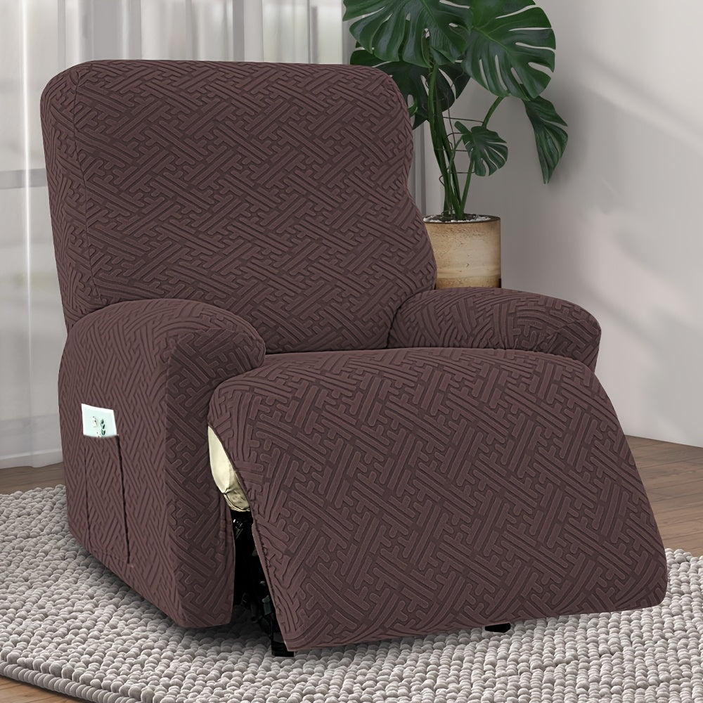Stretch Recliner Cover with Pocket – 4 Season Washable Recliner Slipcover, Soft Jacquard Knit Fabric, Anti-Slip Sofa Chair Protector for Living Room, 9 Colors