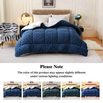 Plush Comforter Queen King Twin XL Full Extra Thick 500GSM Double-Sided Taffeta Soft Warm Fluffy Bedding for Autumn Winter – Grey Beige Blue Pink Luxury Cozy Comforter