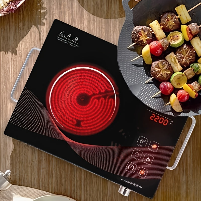 Portable Electric Ceramic Hot Plate 2200W with Dual Control - Infrared Countertop Burner with Adjustable Temperature, Touch & Rotation Knob, Induction Compatible Cooktop for Dorm, RV & Small Kitchen