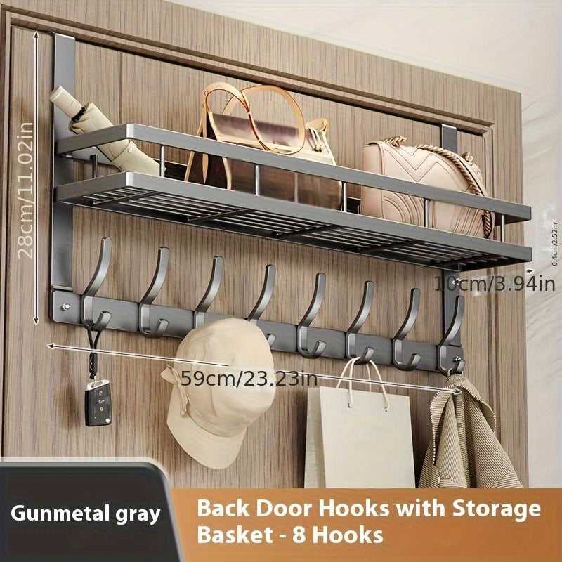 Over the Door Hook Rack - Metal Wall Mounted Coat Hooks for Bedroom Bathroom Kitchen, Space-Saving Door Hanger Organizer with 4 5 6 8 Hooks, Easy Install, Black & Gray Available