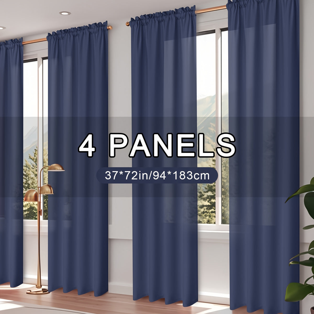 Rod Pocket Curtains 4 Panels Light Filtering – Fade Resistant Polyester Window Drapes for Living Room Bedroom Home Office, Navy Blue Beige Red, 37"-54" Wide