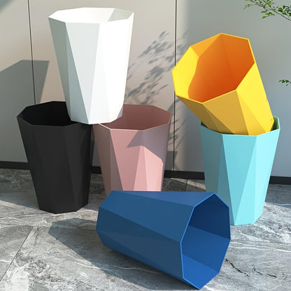 Nordic Octagonal Trash Bins Set of 2 - Geometric Plastic Small Wastebasket for Home Office, Bathroom, Kitchen & Bedroom, Modern Open-Top Waste Bin with Brushed Finish