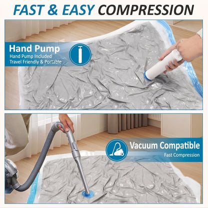 Vacuum Storage Bags for Clothes – Jumbo Space Saver Bags for Comforters Blankets Pillows Bedding, Extra Thick Travel Compression Bags with Hand Pump, 4 8 10 12 20 30 Pack