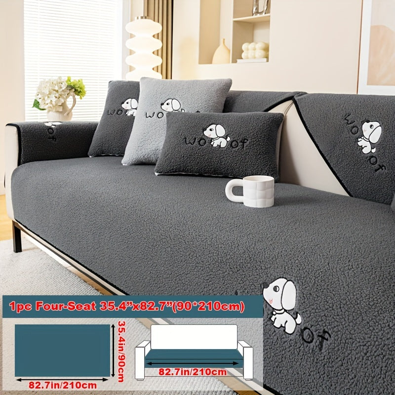 Sherpa Sofa Cover for Pets – Thick Plush Non-Slip Couch Protector Slipcover for Dogs & Cats, Furniture Protection Cover for Sofa Seat, Backrest, Armrest & Cushion, Bedroom Living Room Office