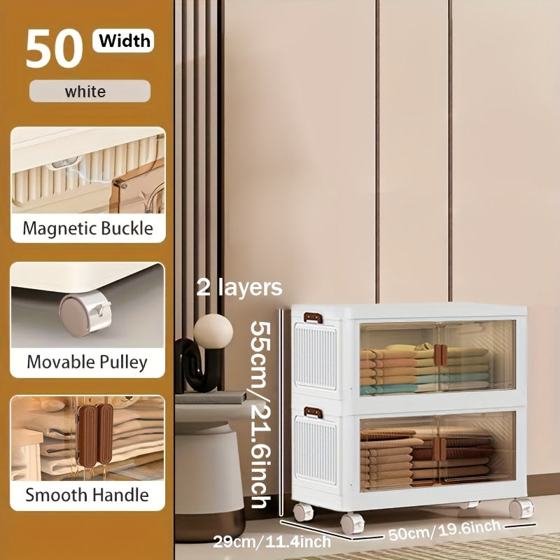 Stackable Storage Locker with Doors and Wheels - Collapsible Plastic Cabinet 1-5 Layers Large Capacity Home Organization for Bedroom Living Room Kitchen