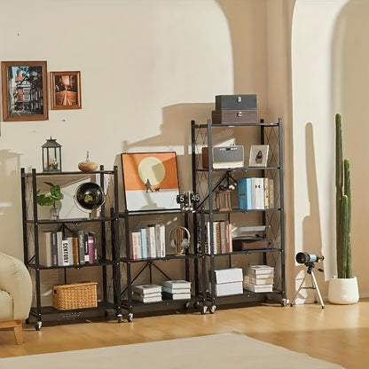 Rolling Storage Rack with Wheels 3 4 5 Tier Foldable Metal Shelving Unit Heavy Duty 50 lbs Per Shelf – Mobile Floor Standing Storage Shelf for Office Home Living Room Garage Black White