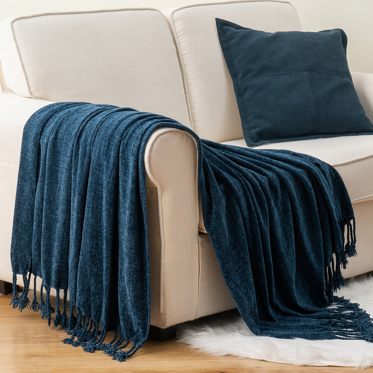 Boho Chenille Throw Blanket with Fringe 50x60 Inch – Soft Velvety Decorative Fringe Throw for Sofa Couch Bed Living Room Home Decor 17 Colors Cozy Gift for Women