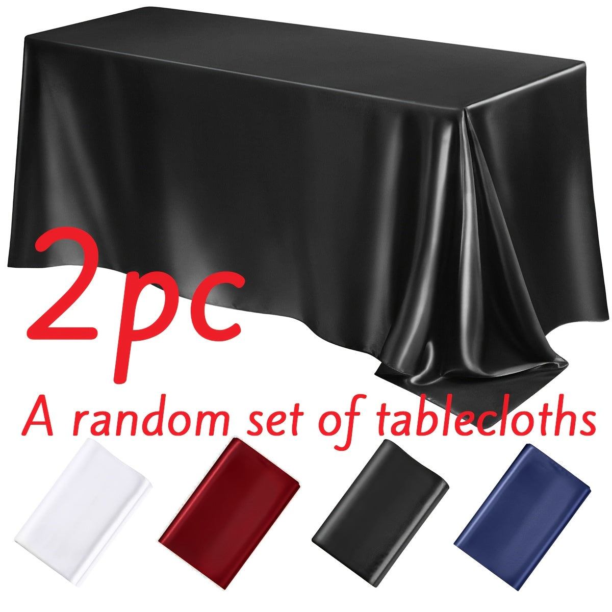 Satin Tablecloth 2-Pack 57x102 Inch Rectangular Smooth Fabric Table Cover - Elegant Tabletop Decoration for Wedding Banquet Birthday Party Outdoor Events - Polychrome Champagne Black Dark Green Rose Gold
