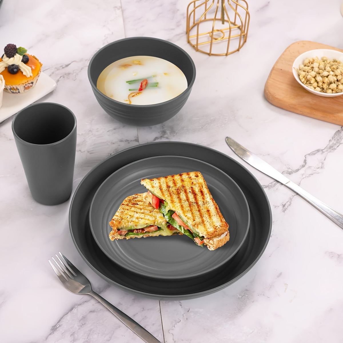 Wheat Straw Dinnerware Set Unbreakable Multicolor – 4 / 16 / 32 Piece Lightweight Dish Set with Dinner Plate, Dessert Plate, Bowl & Cup | Dishwasher Safe, Perfect for Camping, Everyday Use & Gifts | Home Viaco
