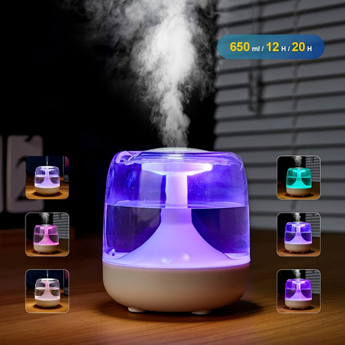 Cool Mist Humidifier with 7-Color Night Light – USB Powered, Ultra-Quiet 26dB, Dual Mist Modes, 24-Hour Runtime, Visible Water Tank for Bedroom, Living Room & Office