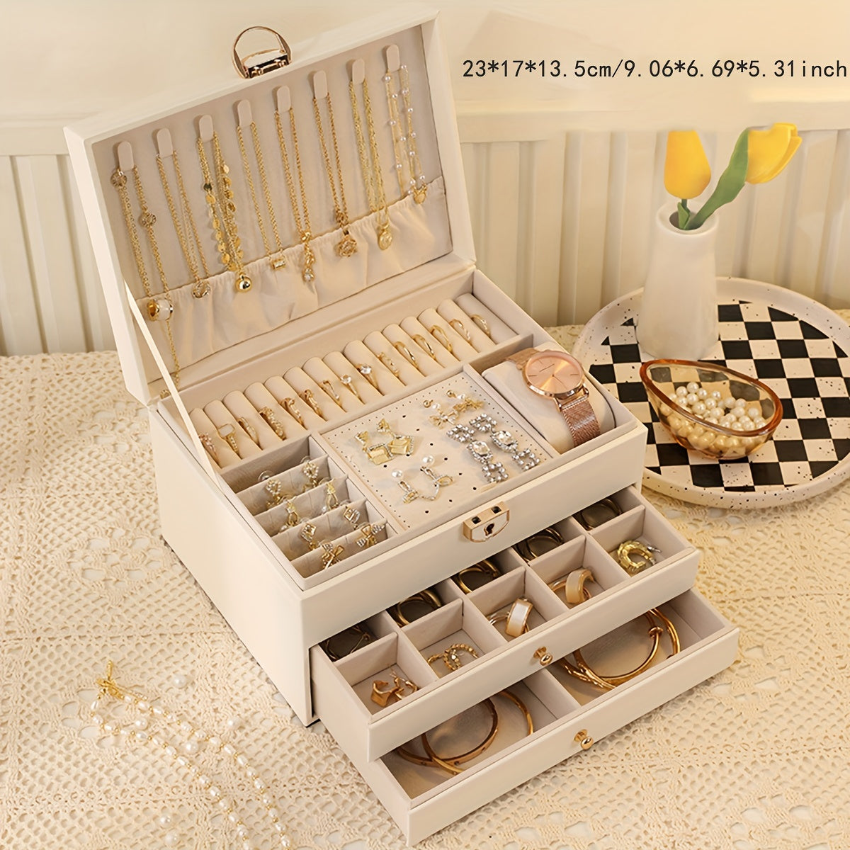 Jewelry Box Large Capacity Organizer for Necklaces Earrings Bracelets Rings Studs – Premium Jewelry Storage Box with Multiple Compartments Gift for Women Mom Pink White Black Green