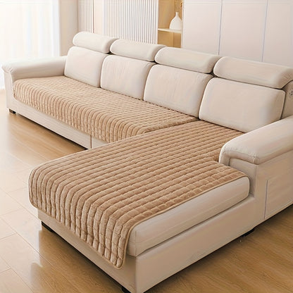 Quilted Sofa Cover 2 Piece Set, Flannel Velvet Couch Cover Furniture Protector, Soft Pet-Friendly Sofa Slipcover for Living Room Bedroom Office, All Season Machine Washable in White Gray Brown Khaki