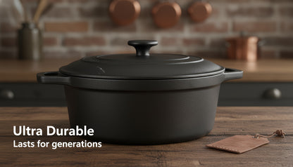 Cast Iron Cookware Set for Kitchen & Camping, Non-Stick Skillets Dutch Oven Griddle & Pizza Pan, Works on Induction & Open Fire, Even Heat Distribution, 500°F Oven Safe, BBQ & Outdoor Cooking