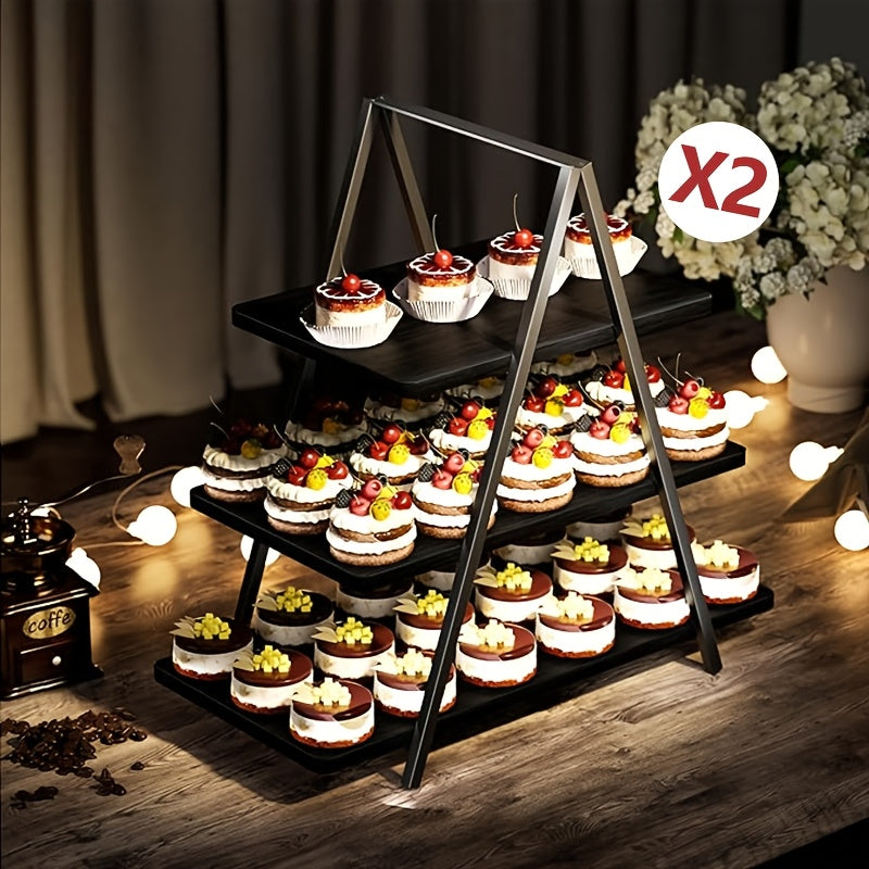 3-Tier Wooden Cupcake Display Stand | Dessert Tower for Parties, Weddings & Events | Holds 50 Cupcakes, Vintage Style Cake Stand, Black, White & Brown