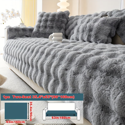 Faux Rabbit Plush Sofa Cover Winter Warm Thickened Anti-Slip Furniture Protector – Soft Pet-Friendly Couch Cover for Living Room Bedroom Office, 4 Colors