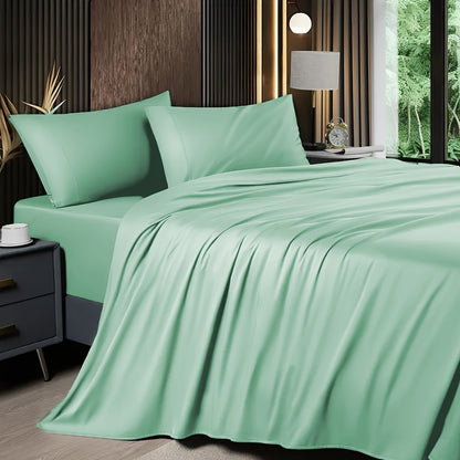 Cooling Bamboo Bed Sheet Set 4-Piece 2200TC – 16" Deep Pocket Silky Soft Breathable Luxury Bedding Flat Sheet Fitted Sheet & Pillowcases Twin Full Queen King in 11 Colors