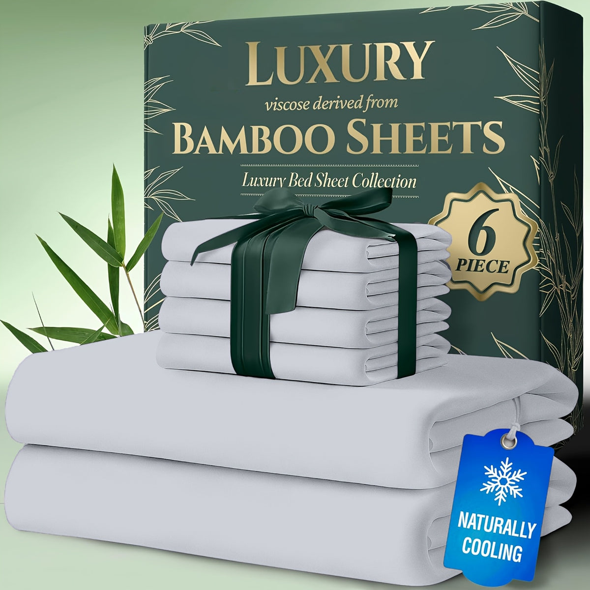 Bamboo Cooling Bed Sheets 6 Piece Set - 17 Inch Deep Pocket Fitted Sheet for Hot Sleepers, Cloud-Soft Luxury Flat Sheet & Pillowcases, Twin Full Queen King, Breathable Hypoallergenic Bedroom Bedding
