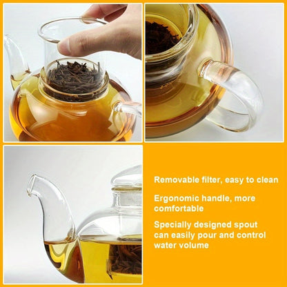Glass Teapot with Infuser 1000ml – Borosilicate Glass Tea Pot with Detachable Filter for Loose Leaf & Flowering Tea, Gooseneck Spout, Microwave & Stovetop Safe, Optional 4-Cup Tea Set Gift Box