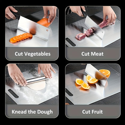 Metal Cutting Board Set 3 Pieces, Stainless Steel Chopping Board Dual-Sided for Kitchen, Portable Non-Slip Cutting Boards for Meat Vegetables Bread Fruit, Easy Clean Dishwasher Safe Kitchen Boards
