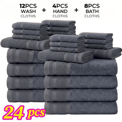 Bath Towel Set 12 or 24 Piece Hotel Quality Cotton Highly Absorbent Quick Dry – Bath Towels Hand Towels Washcloths for Hotel Spa Gym Home Bathroom Dark Gray White Orange Blue Purple Navy