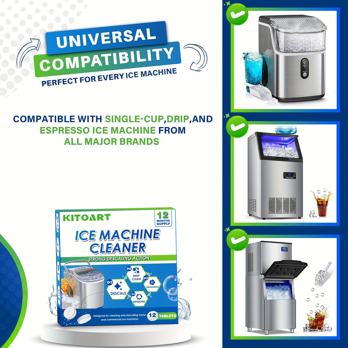 Ice Maker Cleaning Tablets 12/24/36 Pack – Deep Cleaning Descaler & Deodorizer, Food-Grade Citric Acid, Nickel-Safe, No Residue, Compatible with All Countertop & Portable Ice Machines