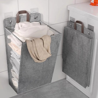 Foldable Wall Mounted Laundry Hamper Oxford Cloth with Lid Space Saving Collapsible Clothes Storage Basket Bedroom Bathroom Living Room Large 22x15 Inch Gray