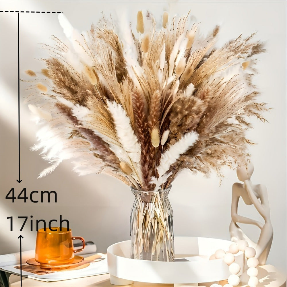 Artificial Pampas Grass & Rabbit Tail Grass Bouquet Set 118pcs – Multicolor Boho Faux Dried Flowers for Home Decor, Weddings, Vase Arrangements & Seasonal Celebrations