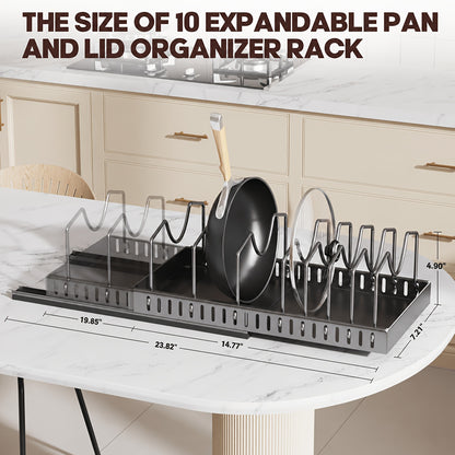 Pull Out Pot and Pan Organizer for Cabinet Sliding Lid Rack with 8-16 Adjustable Dividers Kitchen Cabinet Storage Box for Pots Pans Lids Baking Tools Plates – Black White 1 or 2 Pack