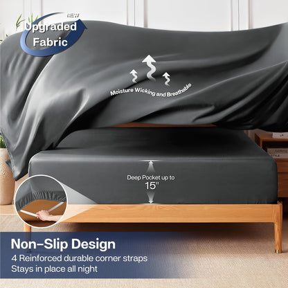 Cooling Bed Sheets Set 6 Piece – Ultra Soft Deep Pocket 17" Bed Sheet Set for Hot Sleepers Twin Full Queen King 13 Colors