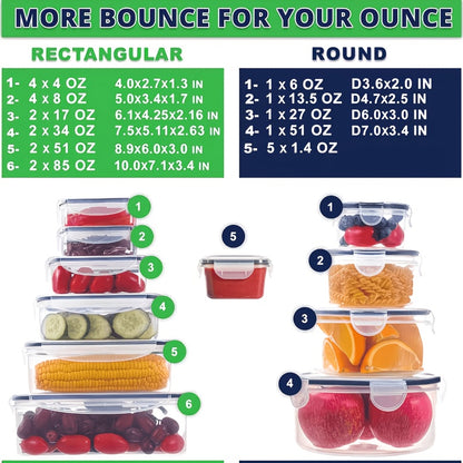Food Storage Containers with Lids Set – Stackable Meal Prep Containers, Leakproof, Microwave & Freezer Safe, BPA-Free Plastic, 12/24/48/50 Piece Sets for Leftovers, Fruits & Vegetables