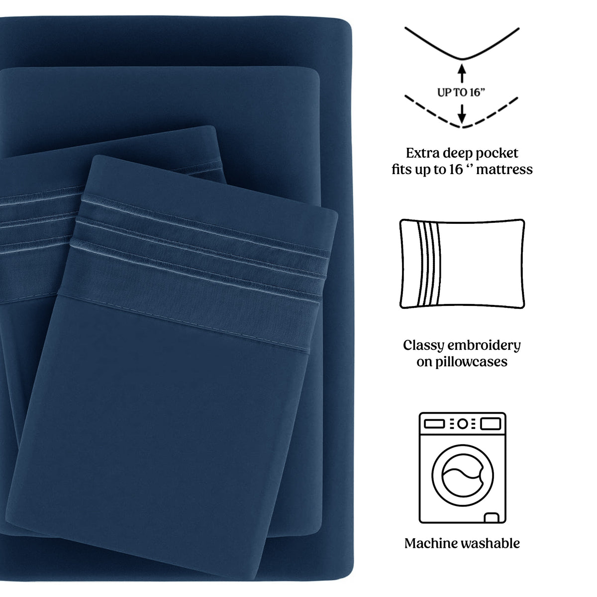 Soft Microfiber Bed Sheet Set 4-Piece 1800 Series 16 Inch Deep Pocket Hotel Luxury Cooling Sheets with Embroidered Pillowcases, Fade & Shrink Resistant, Twin to Cal King, 20 Colors