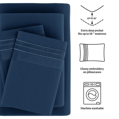 Soft Microfiber Bed Sheet Set 4-Piece 1800 Series 16 Inch Deep Pocket Hotel Luxury Cooling Sheets with Embroidered Pillowcases, Fade & Shrink Resistant, Twin to Cal King, 20 Colors