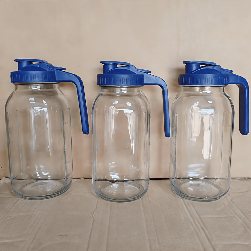 Mason Jar Glass Pitcher with Handle and Lid 64oz Wide Mouth Cold Water Pitcher with Measurement Markings for Iced Tea, Lemonade, Juice & Cold Brew - 2 or 3 Pack (Pink, Black, Blue)