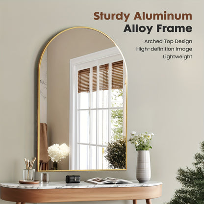 Gold Black Arch Mirror Wall Mounted Metal Frame Arched Wall Mirror Multiple Sizes for Bathroom Bedroom Entryway Living Room Vanity