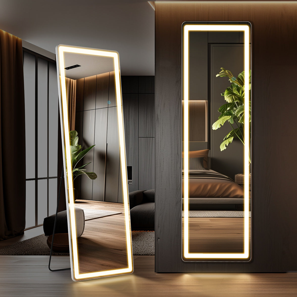 LED Full Length Mirror Arched & Rectangle Full Body Floor Mirror – Standing Leaning or Wall Hanging Aluminum Alloy Thin Frame 16x60 26x71 Inch for Bedroom Bathroom Dressing Room Store