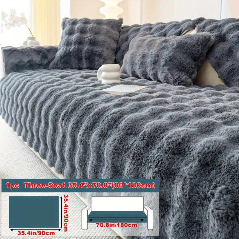Faux Rabbit Plush Sofa Cover Winter Warm Thickened Anti-Slip Furniture Protector – Soft Pet-Friendly Couch Cover for Living Room Bedroom Office, 4 Colors
