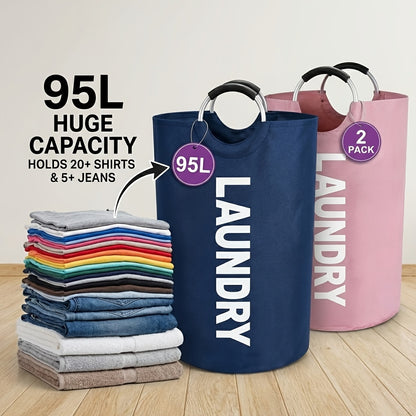 Extra Large Foldable Laundry Basket Set 95L/25 Gal – 2-Pack Thickened Waterproof Oxford Cloth Tall Storage Baskets for Bedroom, Bathroom, Dorm & Closet Organization, Multiple Colors