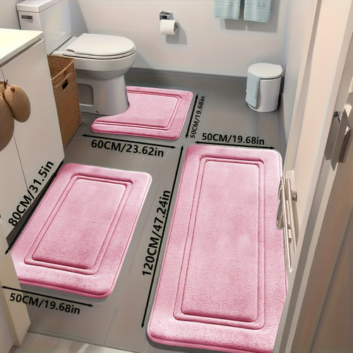 Bath Mat Set 3 Piece – Super Absorbent Non-Slip Shower Rugs, Thick Soft Sponge Bathroom Rugs for Bathtub, Shower & Floor, Heavy Traffic Safe, Modern Bathroom Decor