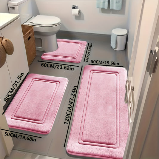 Bath Mat Set 3 Piece – Super Absorbent Non-Slip Shower Rugs, Thick Soft Sponge Bathroom Rugs for Bathtub, Shower & Floor, Heavy Traffic Safe, Modern Bathroom Decor