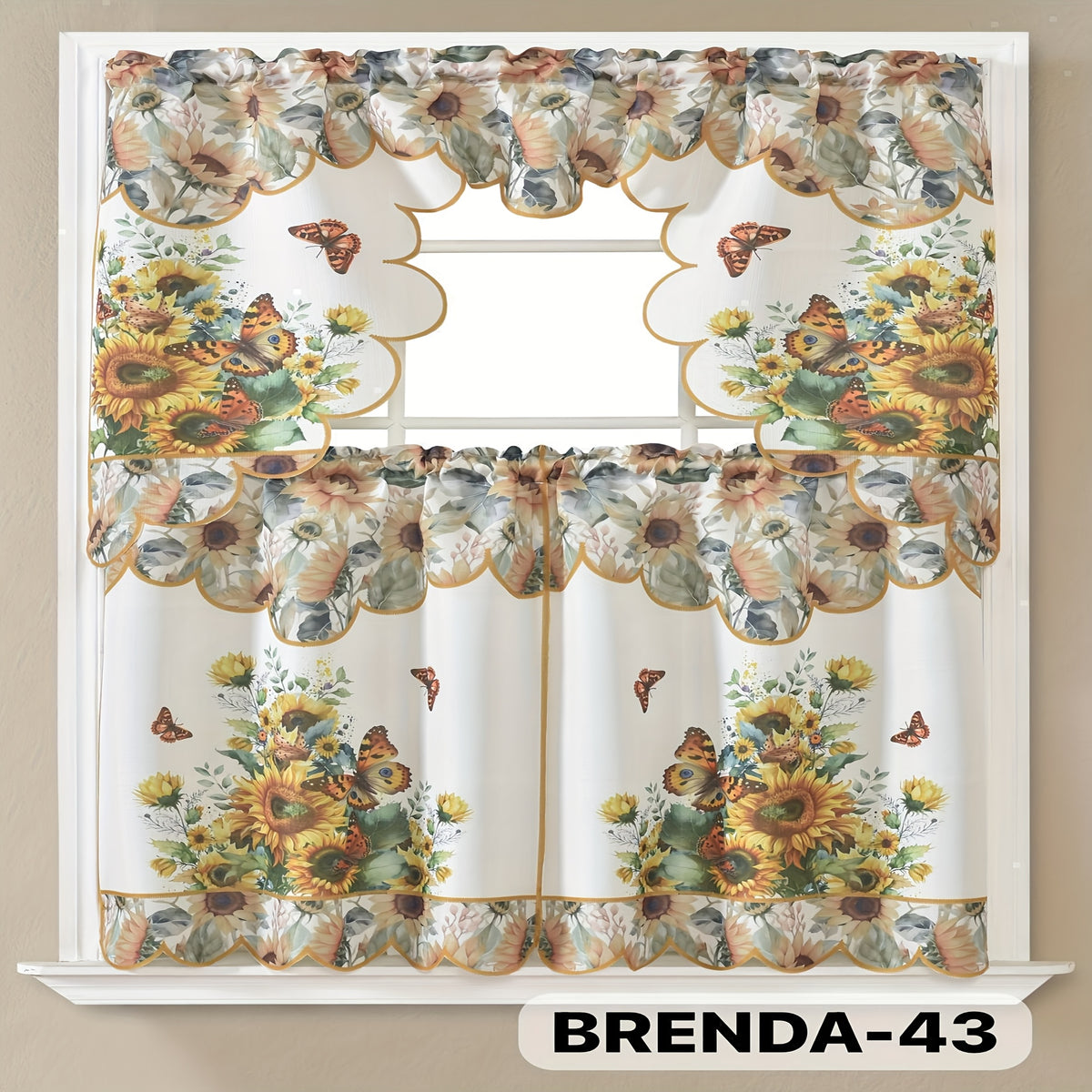 Kitchen Curtains Set 3 Piece with Embroidery – Satin Fabric Valance and Tier Curtains for Kitchen Windows, 49 Colors, Light Filtering, Rod Pocket, Machine Washable